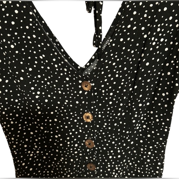 Black & white polkadot romper with button up detail, tie back detail - Picture 2 of 5